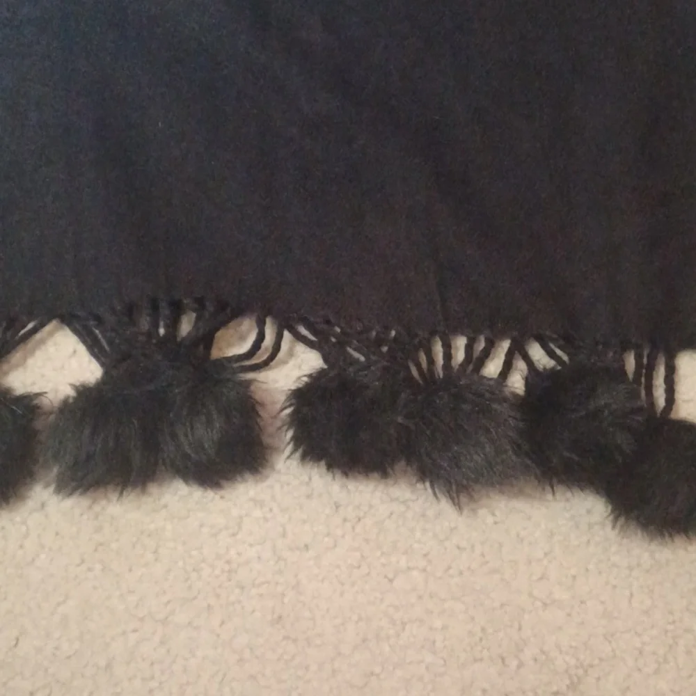 Black Shawl with Tassels And PomPoms